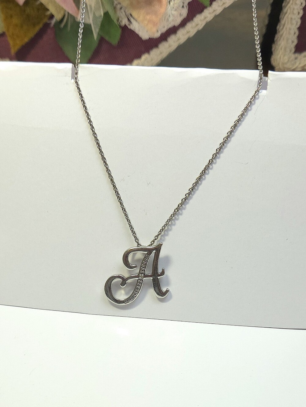 Cubic Zirconia Silver Letter A Pendant Necklace Personalized Intial Necklace